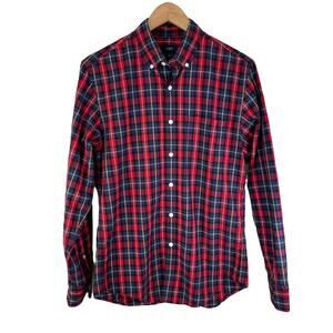 J Crew Men's Plaid Button Down Long Sleeve Cotton Shirt Red Blue S Grunge Band